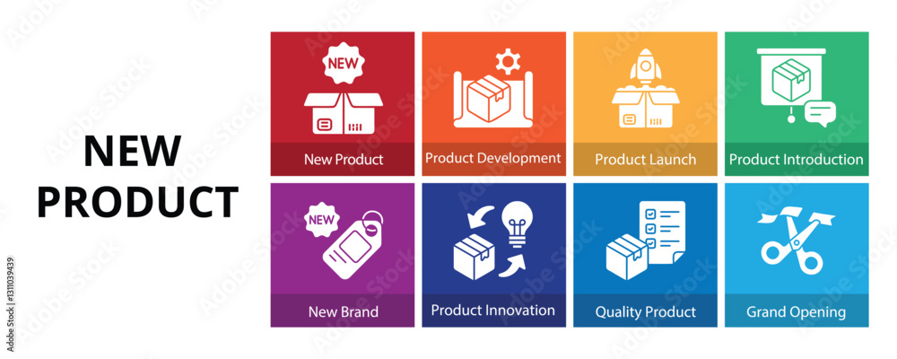 New Product Glyph Solid Banner Web Icon Set Vector Illustration, New Product Development Launch Introduction Brand Innovation Quality Grand Opening New Product Glyph Solid Banner Web Icon Set Vector Illustration, New Product Development Launch Introduction Brand Innovation Quality Grand Opening