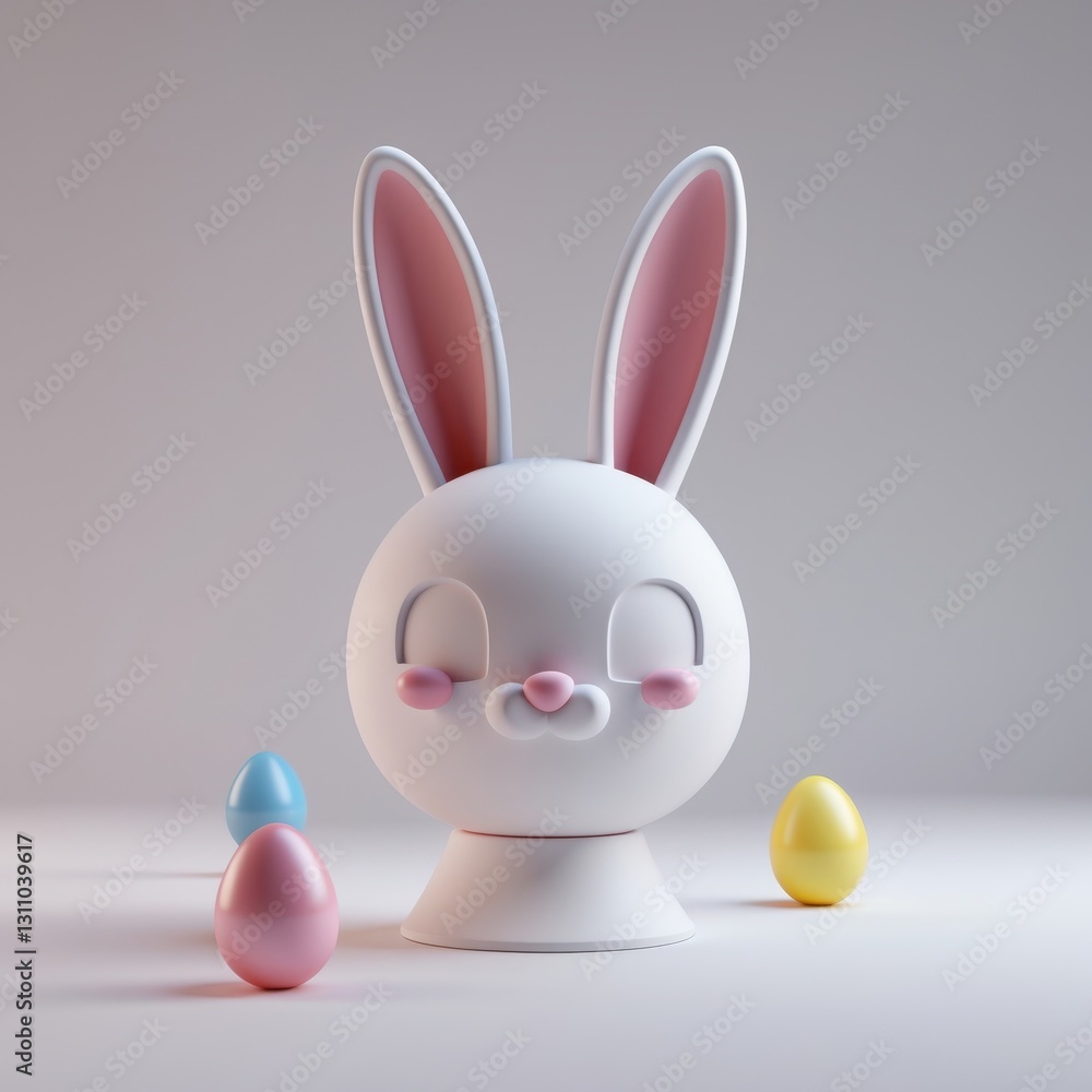 Fototapeta premium Cute White Bunny with Pastel Easter Eggs 3D Render