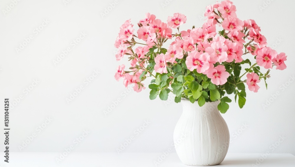 Pink flowers in white vase on table Pink flowers in white vase on table