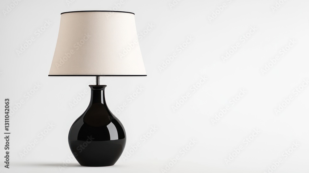 Black table lamp, white shade, minimalist background, home decor, website design Black table lamp, white shade, minimalist background, home decor, website design