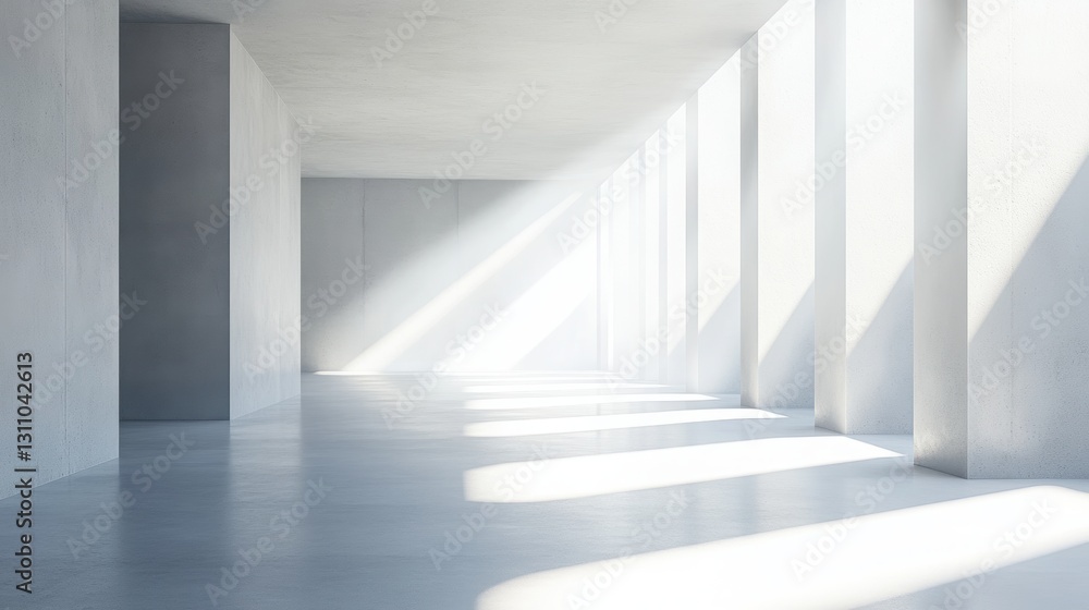 Obraz premium Elegance of the Architectural Space: The stark simplicity of a modern minimalist corridor, flooded with natural light streaming through large windows, creating a sense of space and tranquility.