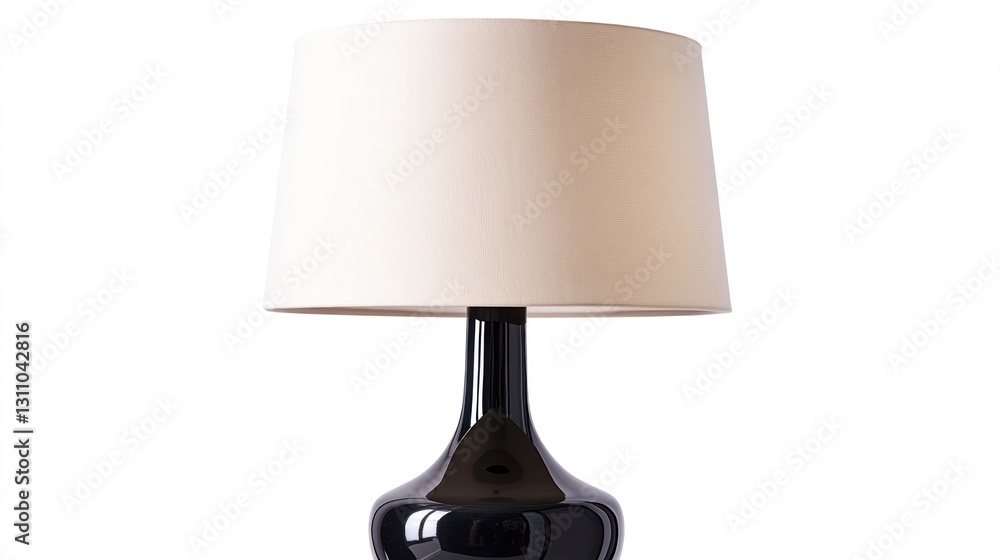 Black table lamp with cream shade, isolated white background, home decor Black table lamp with cream shade, isolated white background, home decor