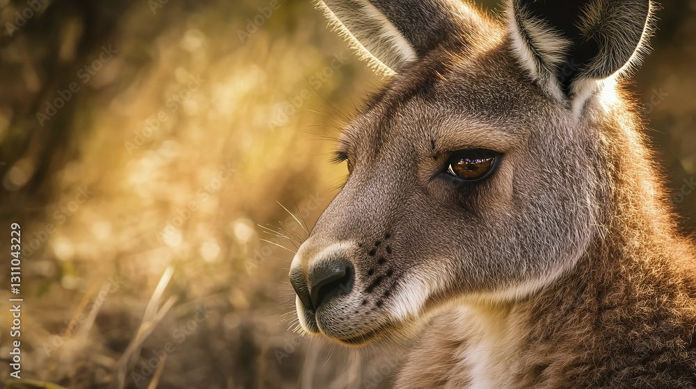 Fototapeta premium Close up of kangaroo face with intricate fur detail