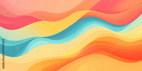 Abstract Wavy Gradient: A vibrant abstract background with a dynamic flow of overlapping waves in a gradient of warm orange, yellow, and cool blue hues.