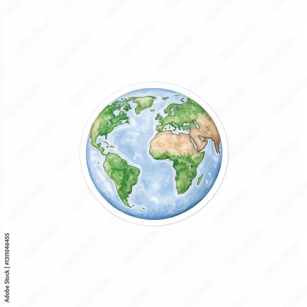Fototapeta premium Global Sticker Style Globe with Photorealistic Details on White Background - Educational and Informative Theme