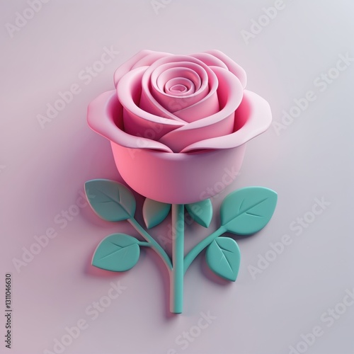 Wallpaper Mural Pink 3D Rose with Teal Leaves on Pastel Background Torontodigital.ca