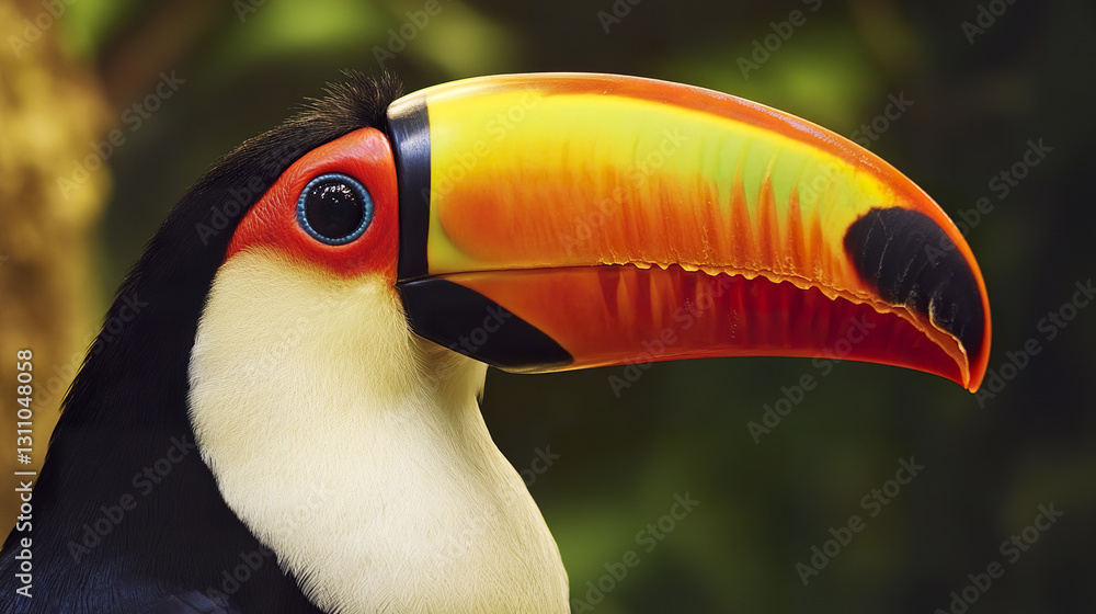Fototapeta premium Close up of toucan with vibrant beak in lush setting