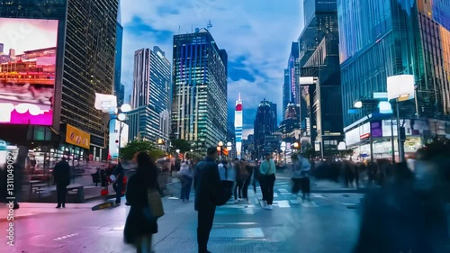Wallpaper Mural A blurred crowd of business people in the night streets of the business district of the city. A blurred crowd of businesspeople walks purposefully through the illuminated city streets at night. Torontodigital.ca