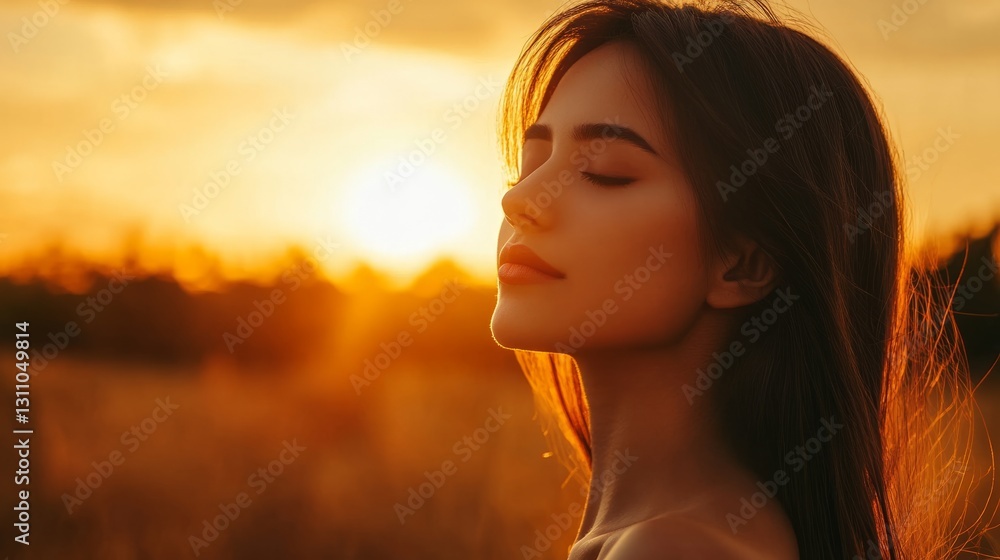 Feminine elegance and inner peace. Her presence is matched by the warm glow of the setting sun, conveying a love of life and a reverence for the beauty of nature Feminine elegance and inner peace. Her presence is matched by the warm glow of the setting sun, conveying a love of life and a reverence for the beauty of nature