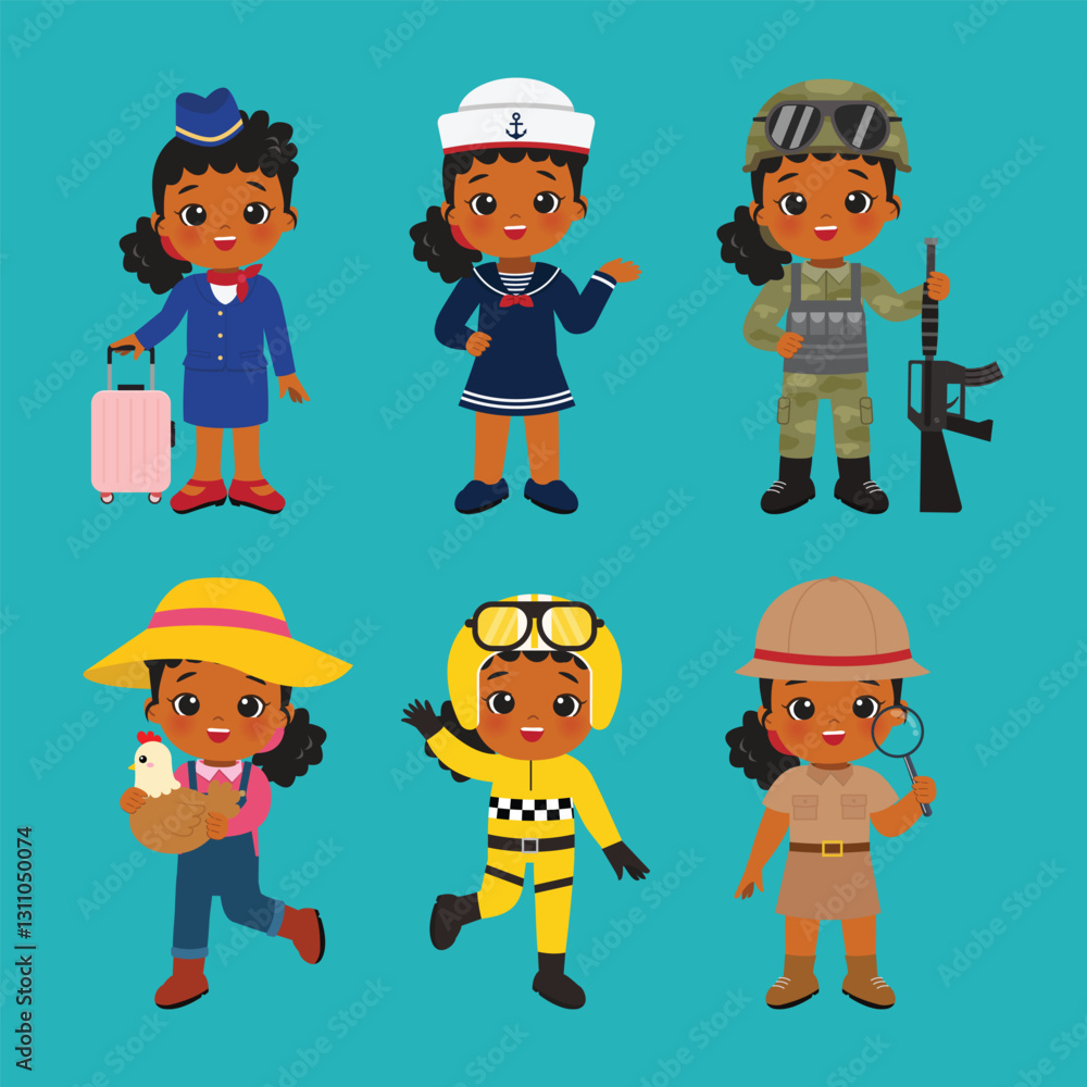 Collection of cute girl in different profession. Labor day clip art Collection of cute girl in different profession. Labor day clip art