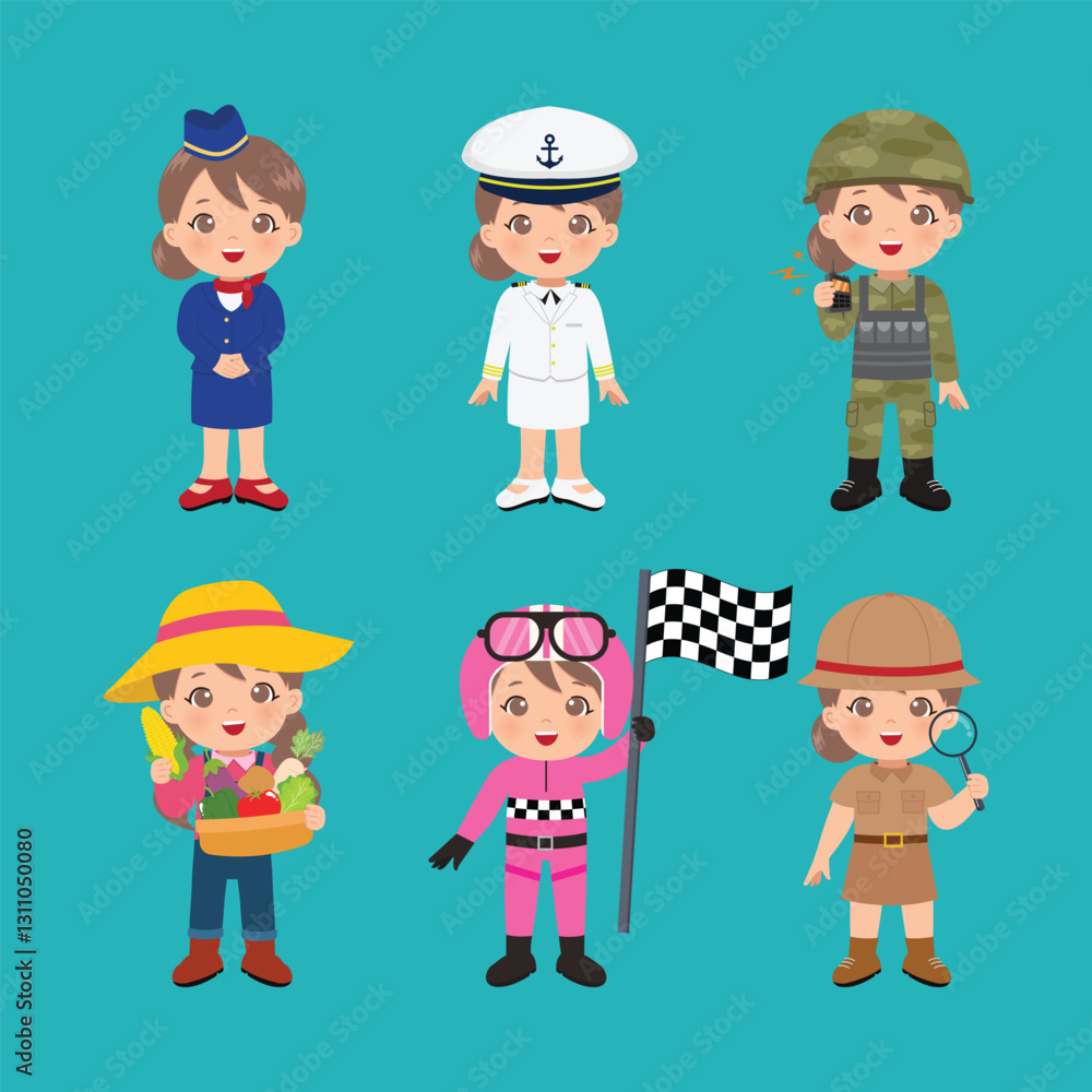 Collection of cute girl in different profession. Labor day clip art Collection of cute girl in different profession. Labor day clip art