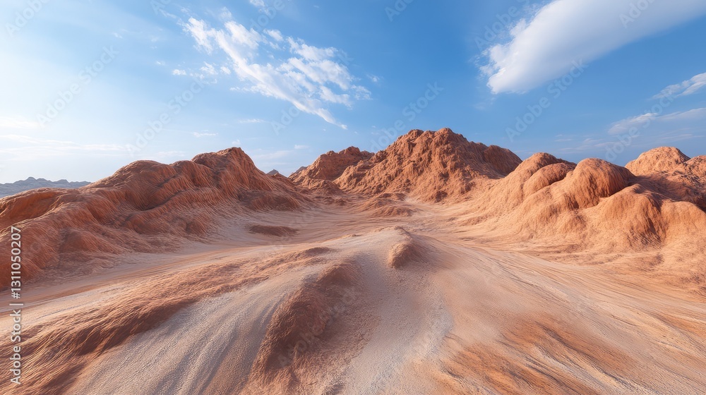 Fototapeta premium A wide-angle shot of a desert canyon with deep red rock formations.