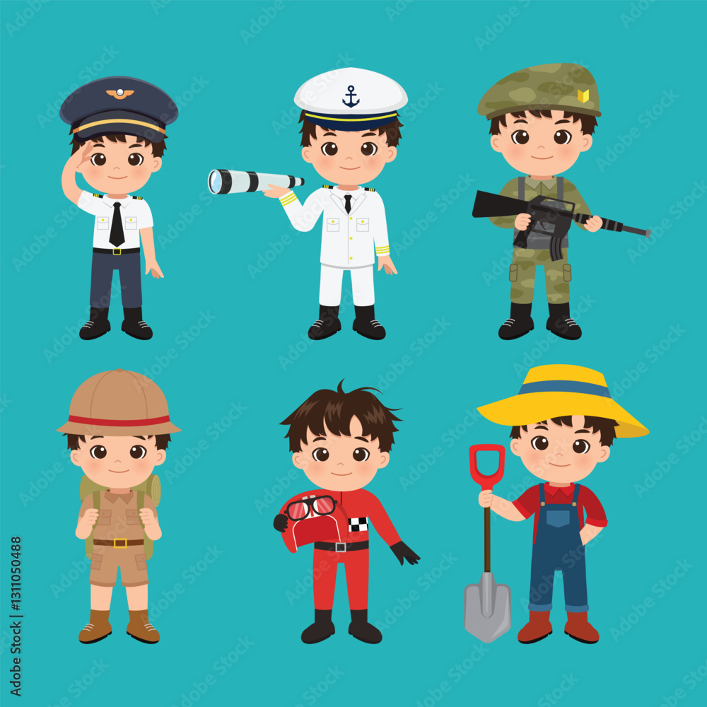 Collection of cute boy in different profession. Labor day clip art. Collection of cute boy in different profession. Labor day clip art.