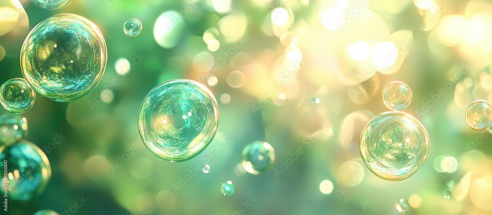 Abstract green bokeh lights create a magical atmosphere with vibrant glowing bubbles in the foreground, softly illuminated against a dreamy background. Abstract green bokeh lights create a magical atmosphere with vibrant glowing bubbles in the foreground, softly illuminated against a dreamy background.