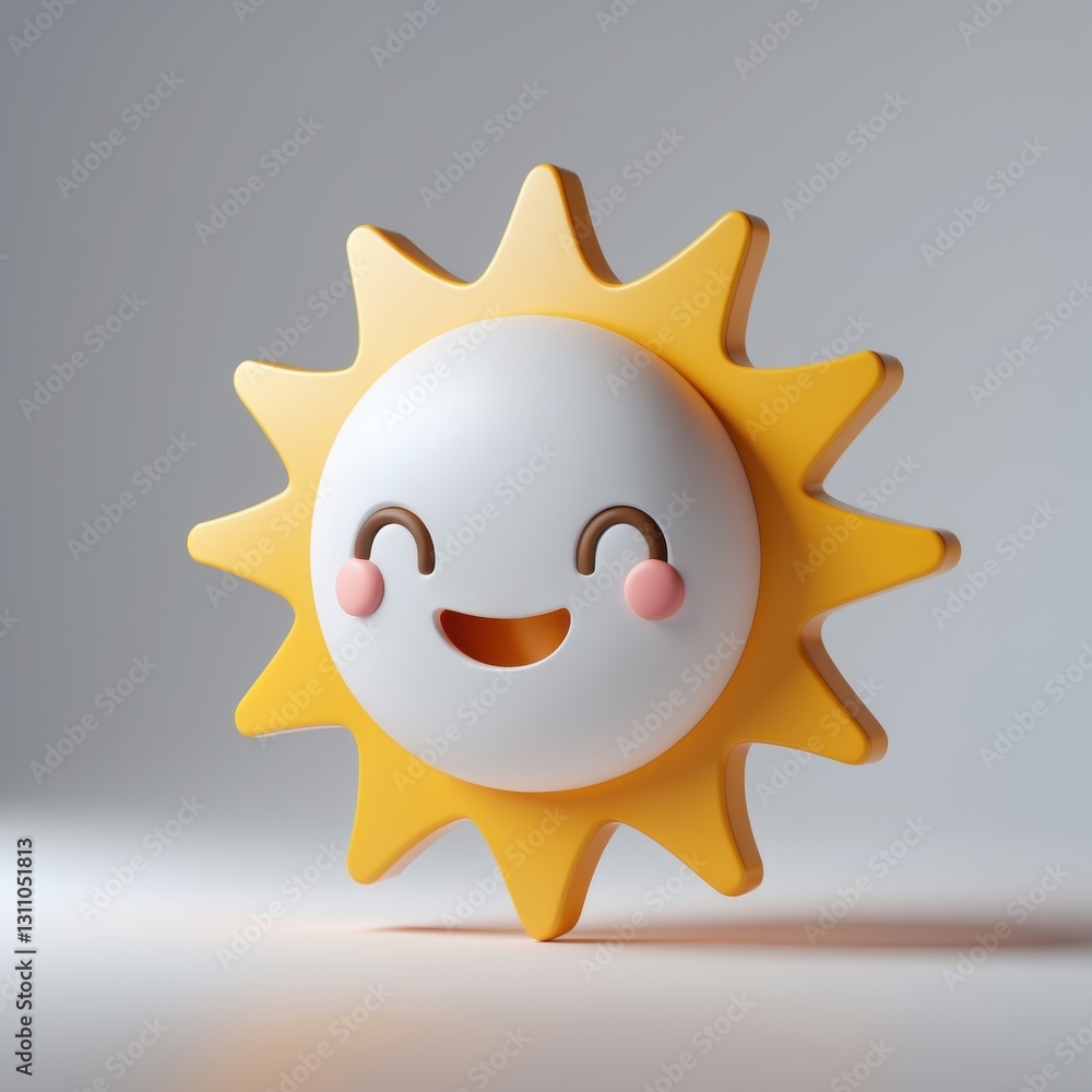 Smiling Yellow Cartoon Sun 3D Render Bright White Background Smiling Yellow Cartoon Sun 3D Render Bright White Background