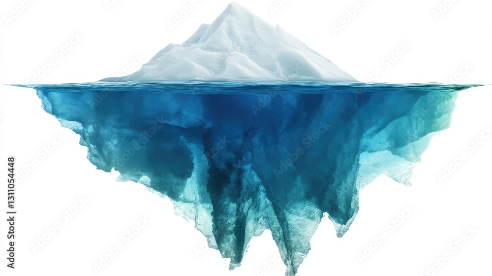Obraz premium Polar ice melting into clear water, the effects of global warming becoming evident in the environment, white backdrop.