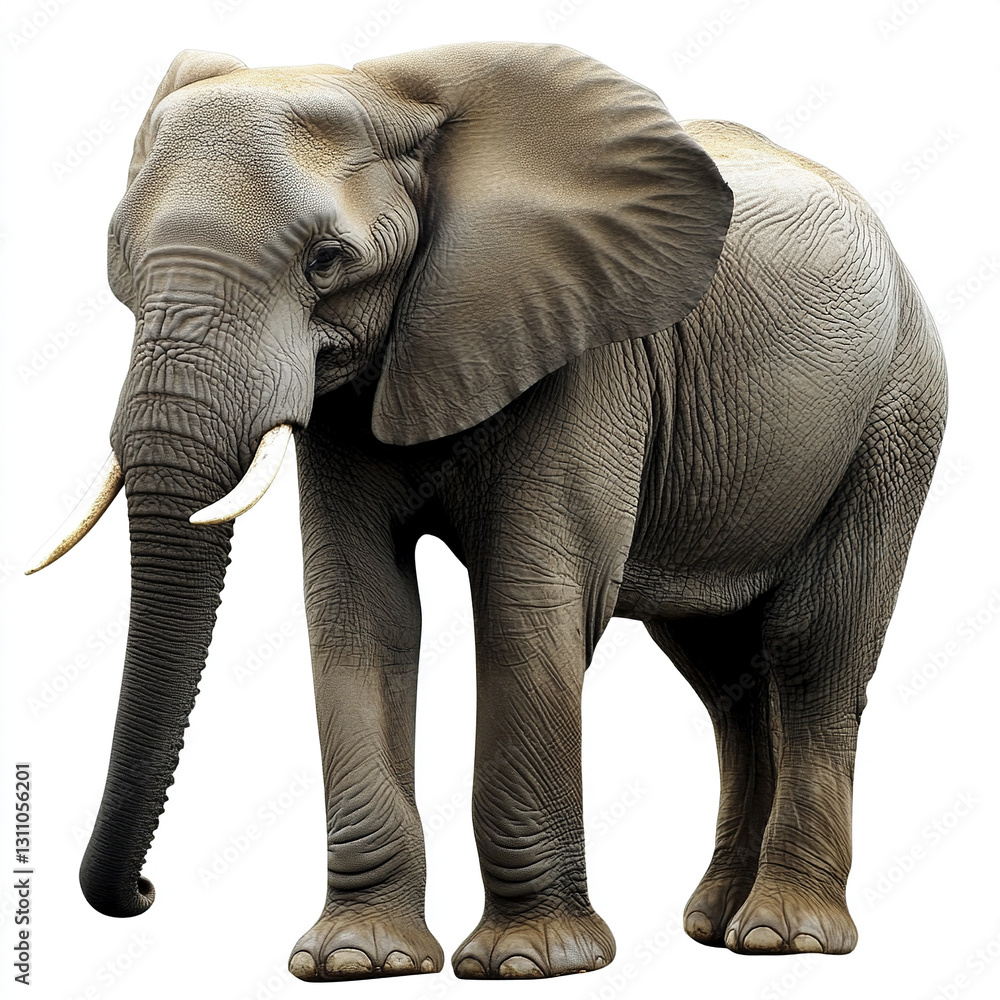 Fototapeta premium Elephant isolated on white background, showcasing its majestic presence