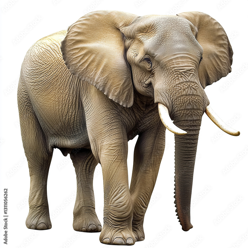 Fototapeta premium Elephant isolated on white background with detailed texture