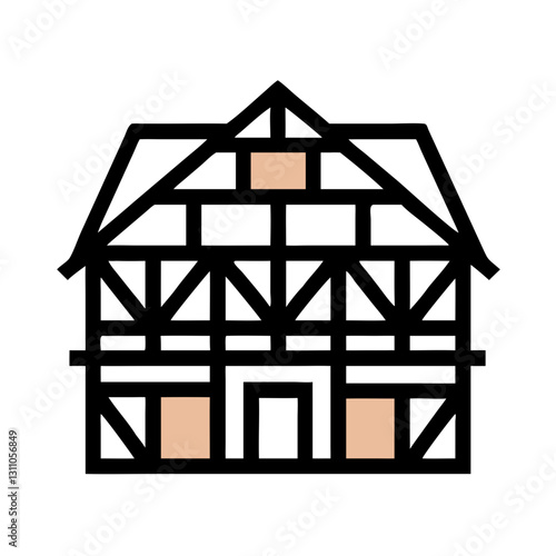 Traditional Half-Timbered House Icon for Real Estate, Architecture, and Heritage Tourism