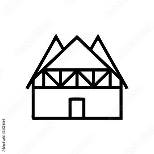 Minimalist Half-Timbered House Icon for Real Estate, Architecture, and Heritage Tourism