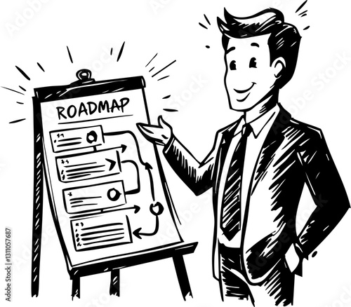 Business presentation on roadmap strategy conference room illustration professional eye-level conceptual clarity