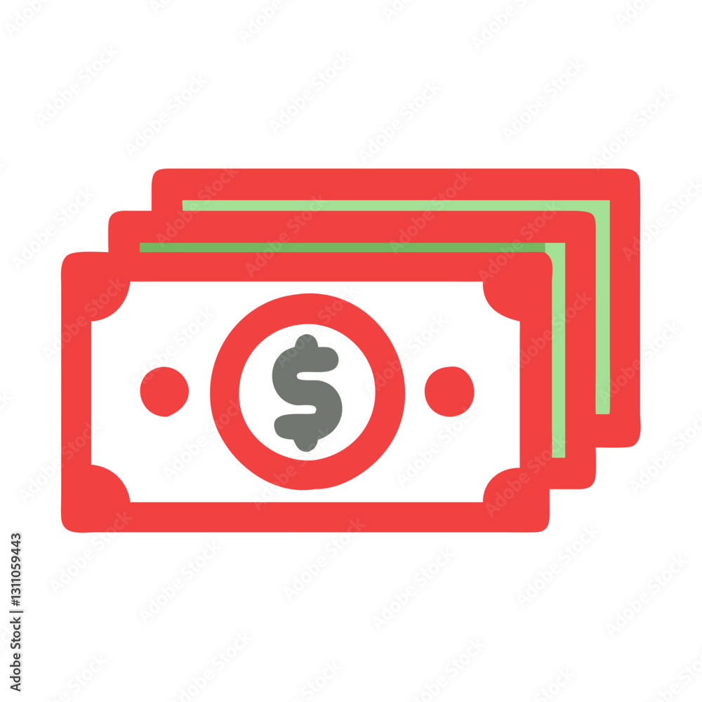 Red stack of cash icon, financial transactions, banking, economic wealth, business payments Red stack of cash icon, financial transactions, banking, economic wealth, business payments