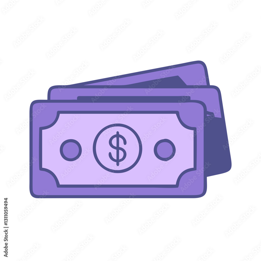 Purple stack of dollar bills, banking, financial security, cash savings, economic wealth Purple stack of dollar bills, banking, financial security, cash savings, economic wealth