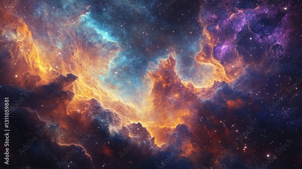 Obraz premium Celestial Tapestry with Swirling Nebulae in Vibrant Colors