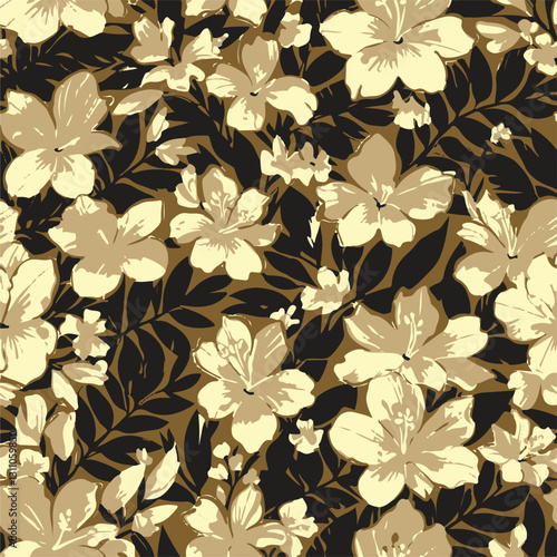 Big flowers pattern, upscale floral pattern. graphical textures floral, trendy colors pattern , flowers background with leaves. vector illustration.