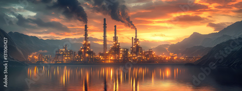 Industrial Refinery at Sunset