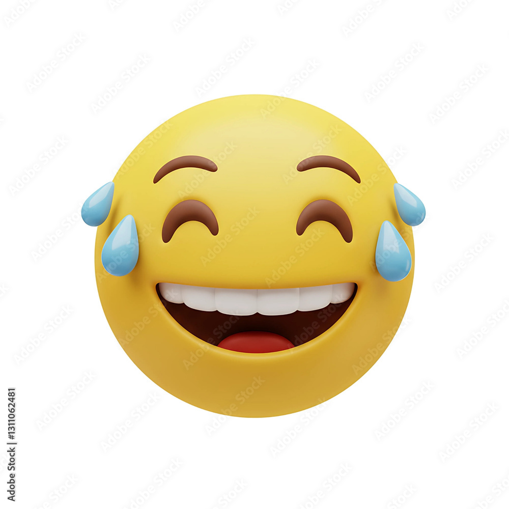 Fototapeta premium Face with Tears of Joy Emoji on White Background