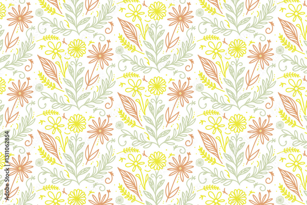 Obraz premium unique hand drawn floral doodle for decorative fabric print wrapping and home textiles 