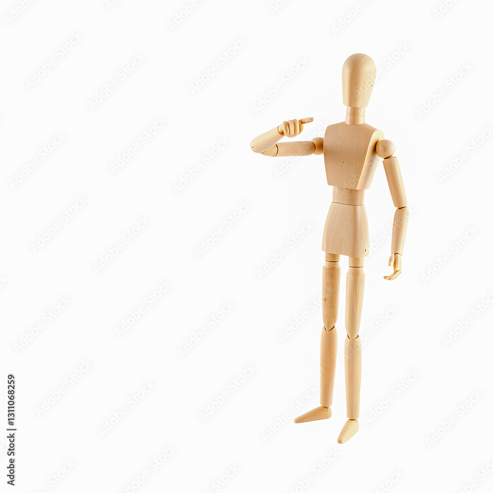 Wooden mannequin pointing with finger isolated on white background. Wooden mannequin pointing with finger isolated on white background.