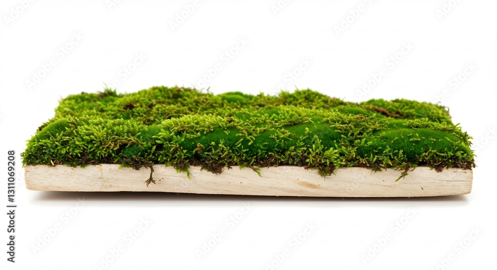 Lush green moss rests softly on pale wood. AI Generated Lush green moss rests softly on pale wood. AI Generated