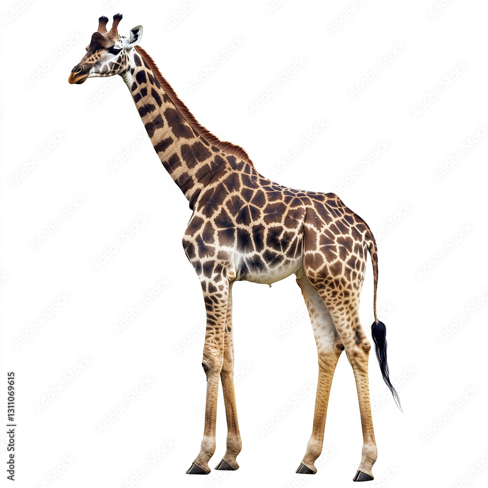 Naklejka premium Giraffe standing isolated on white background