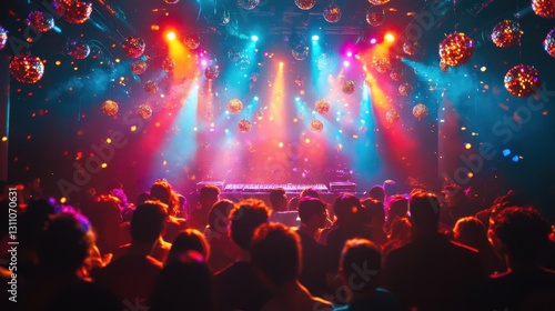 Wallpaper Mural New year's eve dance party, colorful disco lights, dj booth in action, energetic crowd, festive atmosphere. dance. Torontodigital.ca