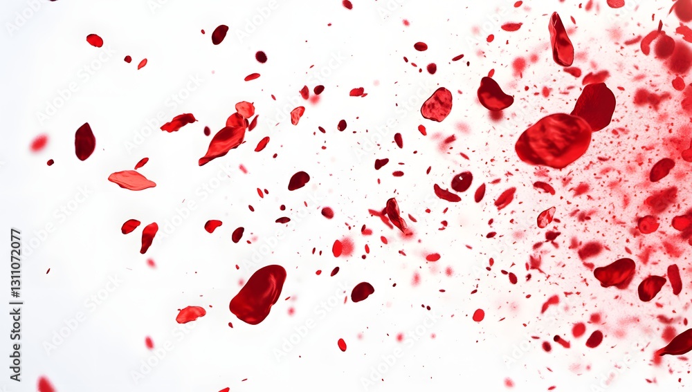 Rose petals exploding against white background