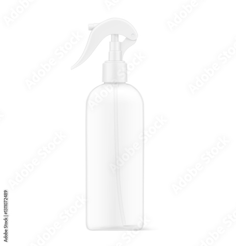 Realistic clear spray plastic bottle mockup. Vector illustration isolated on white background. Сan be used for cosmetic, medical, sanitary and other needs. EPS10.	
