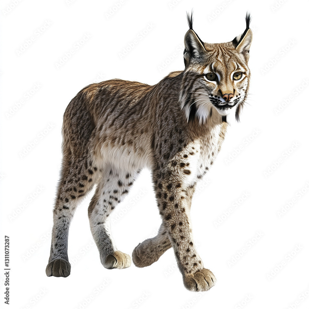 Fototapeta premium Iberian lynx isolated on white background, showcasing its distinctive features