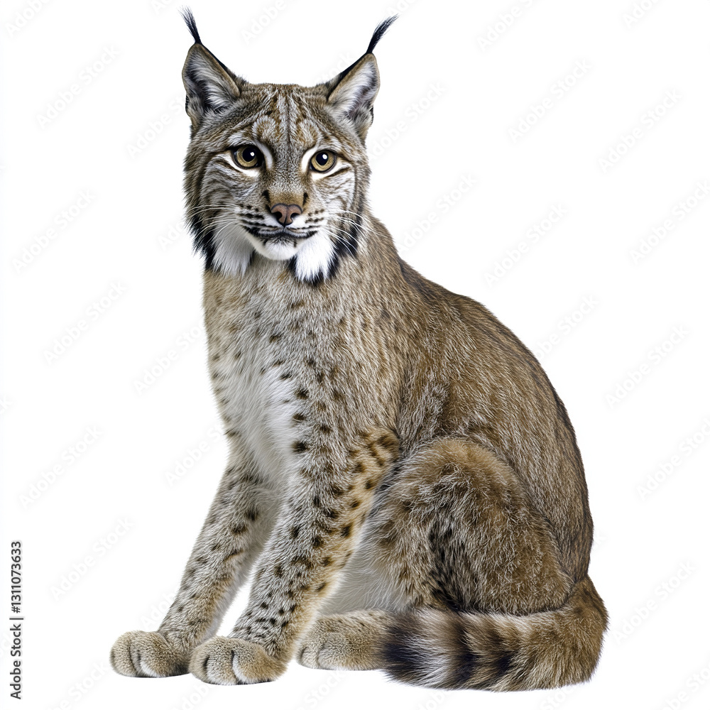 Obraz premium Iberian lynx sitting on white background