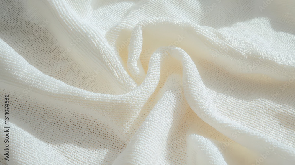 Close-up of soft, creamy white fabric texture with gentle folds and shadows. Close-up of soft, creamy white fabric texture with gentle folds and shadows.