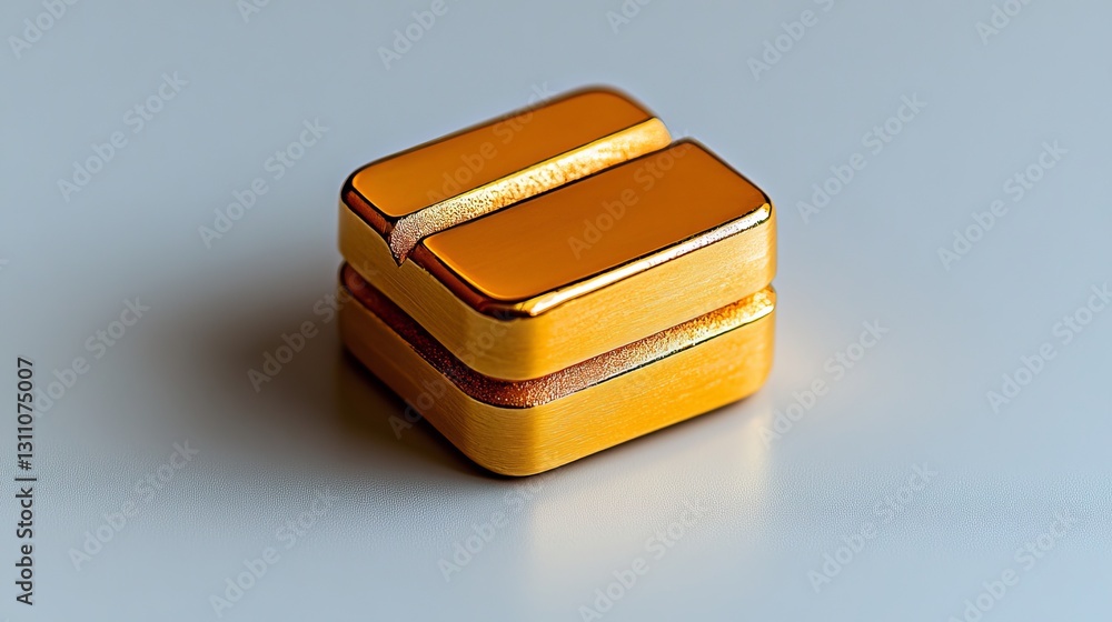 Close-up of a shiny gold magnet with a sleek design and smooth surface. Close-up of a shiny gold magnet with a sleek design and smooth surface.