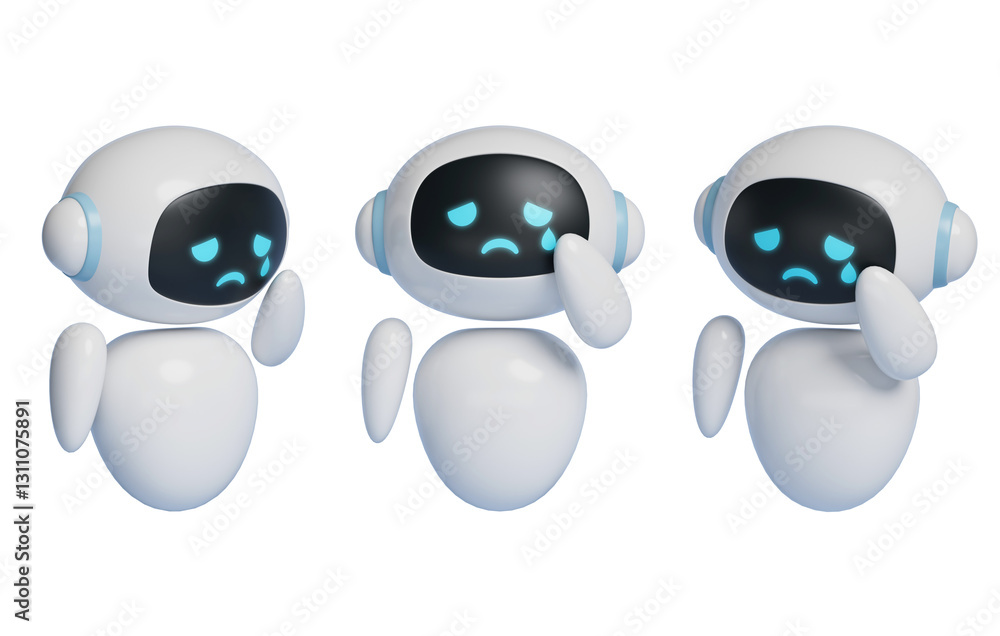 Fototapeta premium Sad expression AI robot character 3D graphics