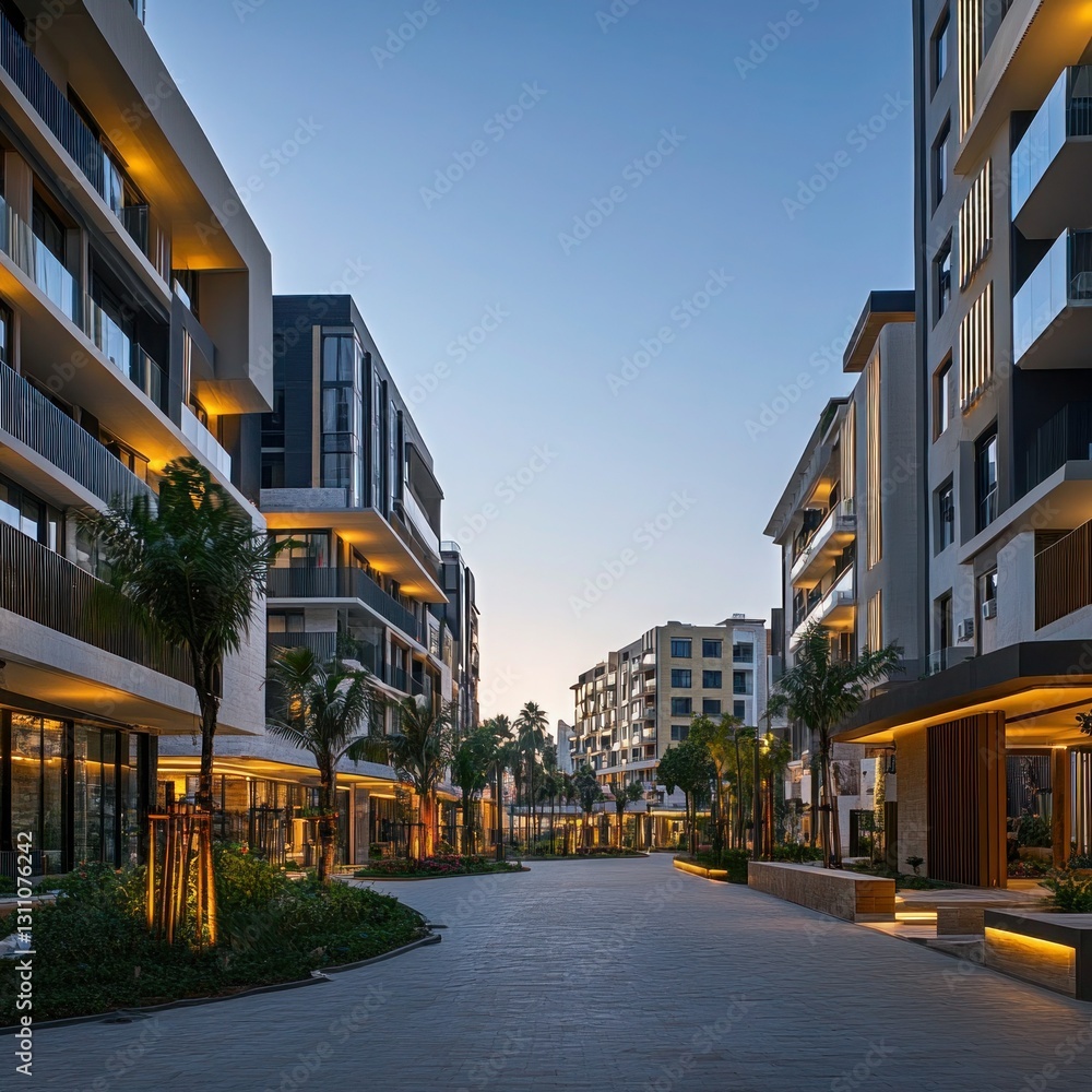 Naklejka premium A completed section of a modern urban development featuring innovative civil engineering designs.