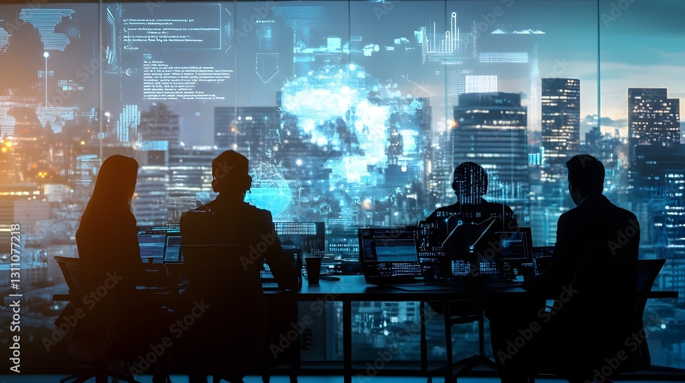 Futuristic AI Powered Environmental Policy Negotiations in a Glowing Cityscape Futuristic AI Powered Environmental Policy Negotiations in a Glowing Cityscape