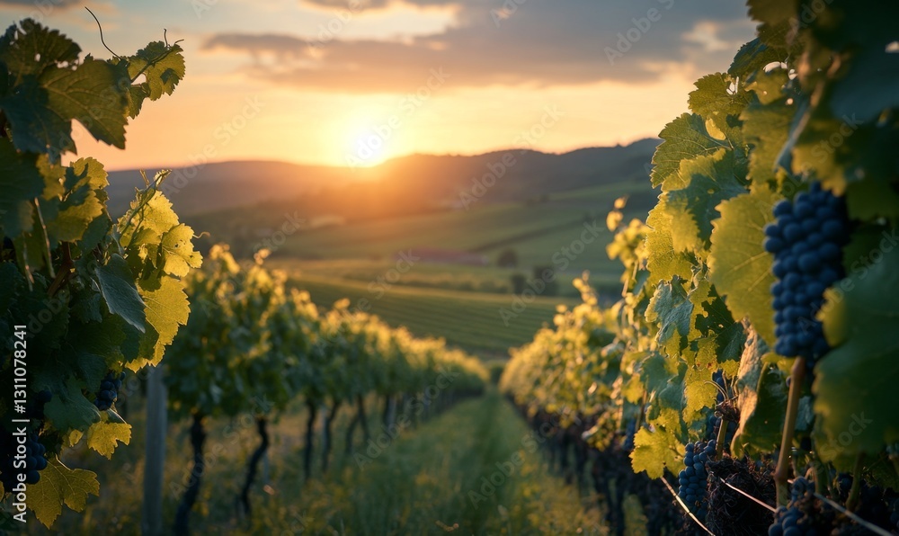 Fototapeta premium Vineyard Sunset Landscape