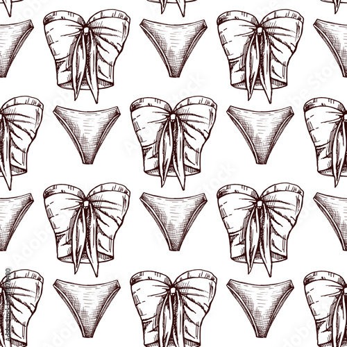 hand drawn seamless pattern with bikini and corset top in vintage style