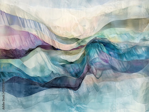 Wallpaper Mural Abstract Fluid Landscape: A dreamy, abstract landscape of flowing, colorful fabrics, reminiscent of rolling hills and serene waters, evokes a sense of calm and artistic expression.  Torontodigital.ca