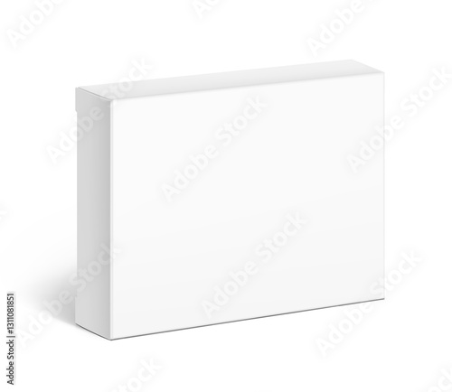 Realistic white closed paperboard box mockup. Vector illustration isolated on white background. Taking your 2D designs into 3D. Can be use for medicine, food, cosmetic and other. EPS10.	
