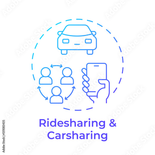 Ridesharing and carsharing blue gradient concept icon. Reduce vehicle ownership. Sharing economy model. Round shape line illustration. Abstract idea. Graphic design. Easy to use in presentation